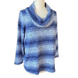 T by Talbots Cowl Neck Variegated Stripe Sweater Sz 1Xp Blue Lagenlook Oversized
